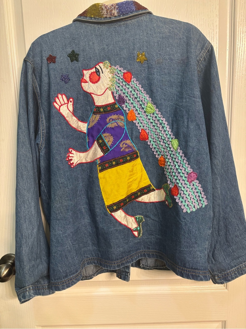 Chico's Beaded Multicolor Denim Jacket Collar